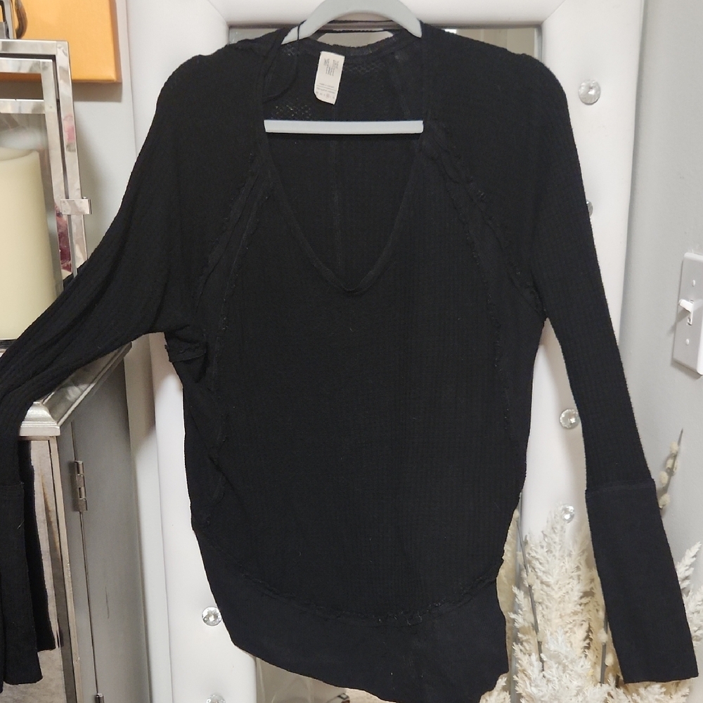 We The Free Black V-Neck Blouse